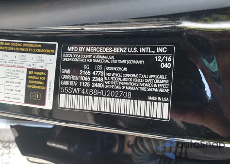 2017 Mercedes-Benz C 300 4Matic/Luxury 4Matic/Sport 4Matic from USA, damaged, VIN 55SWF4KB8HU202708